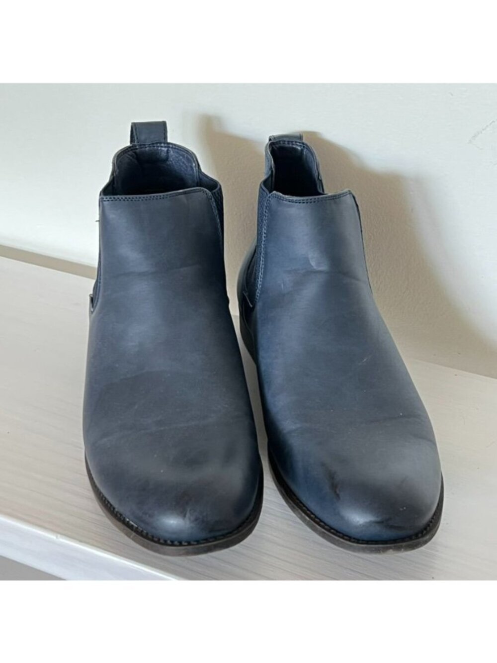 Men’s Sz 12 Navy Chelsea Boots Slip On Ankle Dress Casual Minimalist Capsule